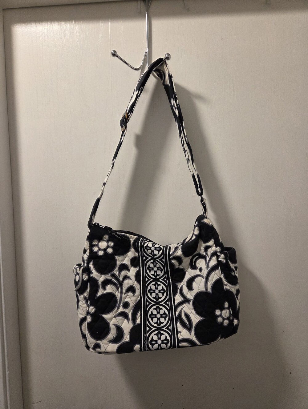 Vera Bradley Black & White Quilted Floral Shoulder Bag